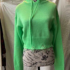 Nordstrom Rack Knitted Neon Green Sweater with Hoodie Size S.
